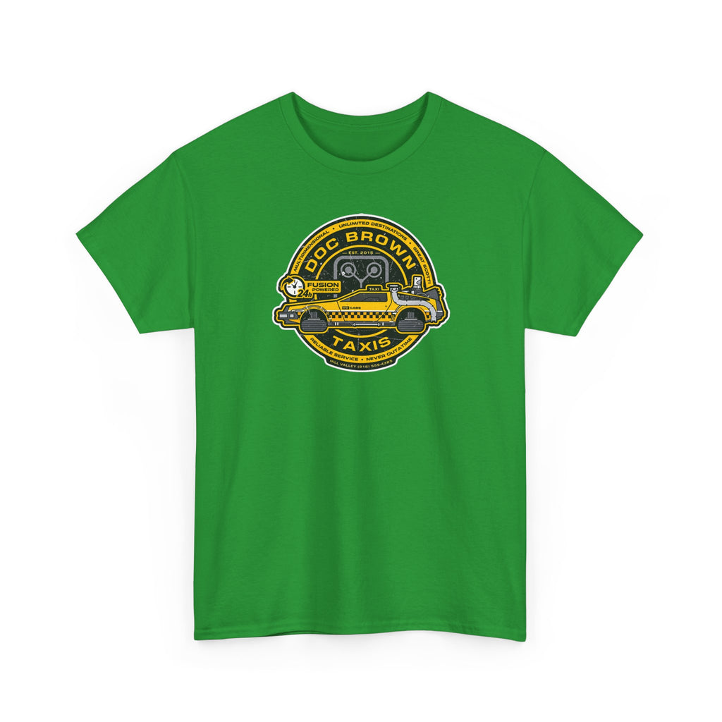 Vintage Taxi Badge T-Shirt — 'Doc Brown Taxis' Retro Cab Logo Tee