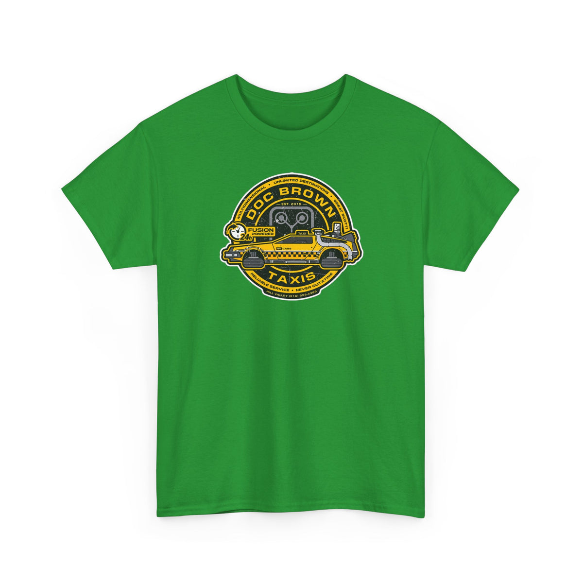 Vintage Taxi Badge T-Shirt — 'Doc Brown Taxis' Retro Cab Logo Tee