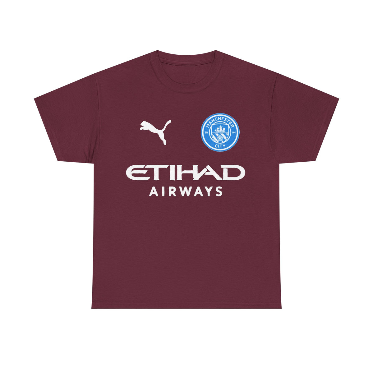 Man City Inspired Etihad Airways Logo Tee - Black Puma Style Football Shirt