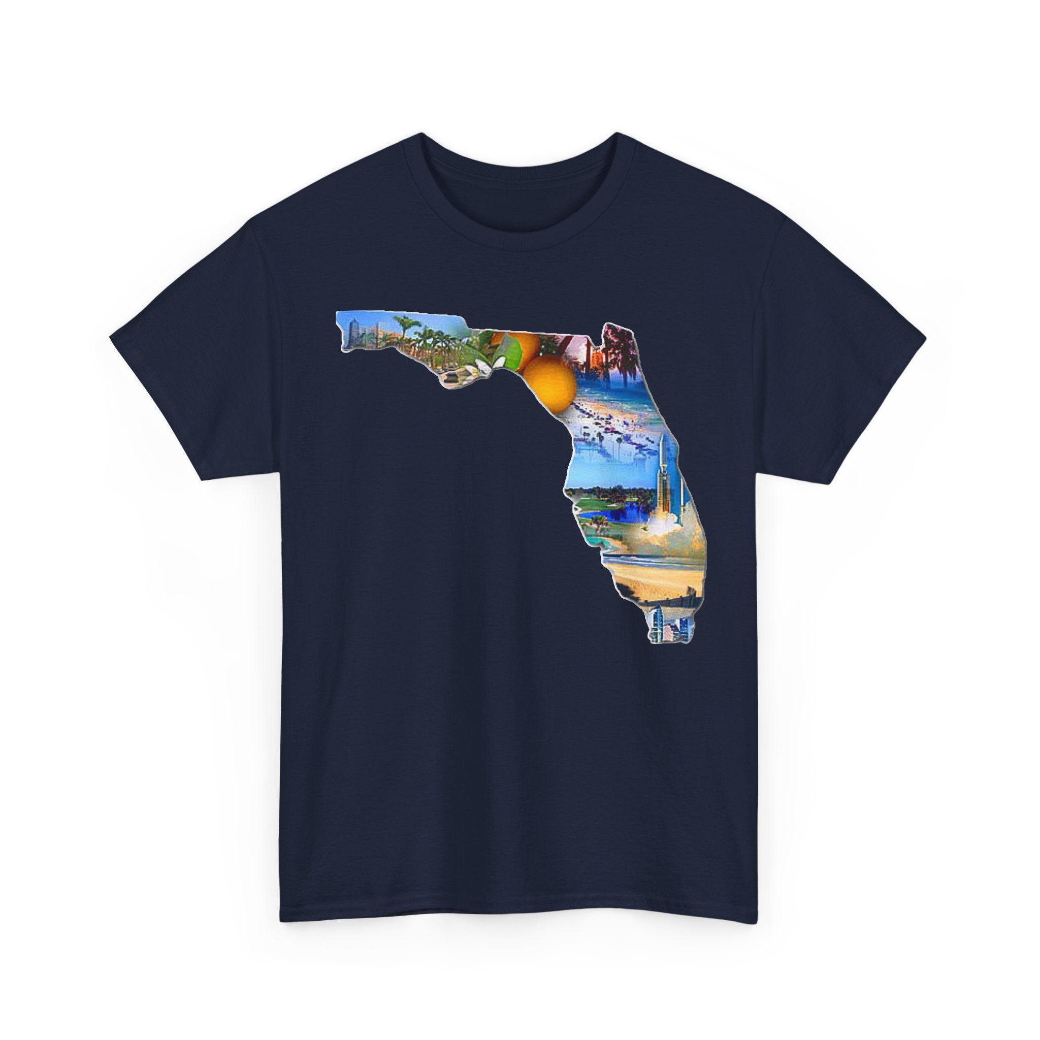 Florida State Shape T-Shirt — Scenic Beach & Sunset Map Tee