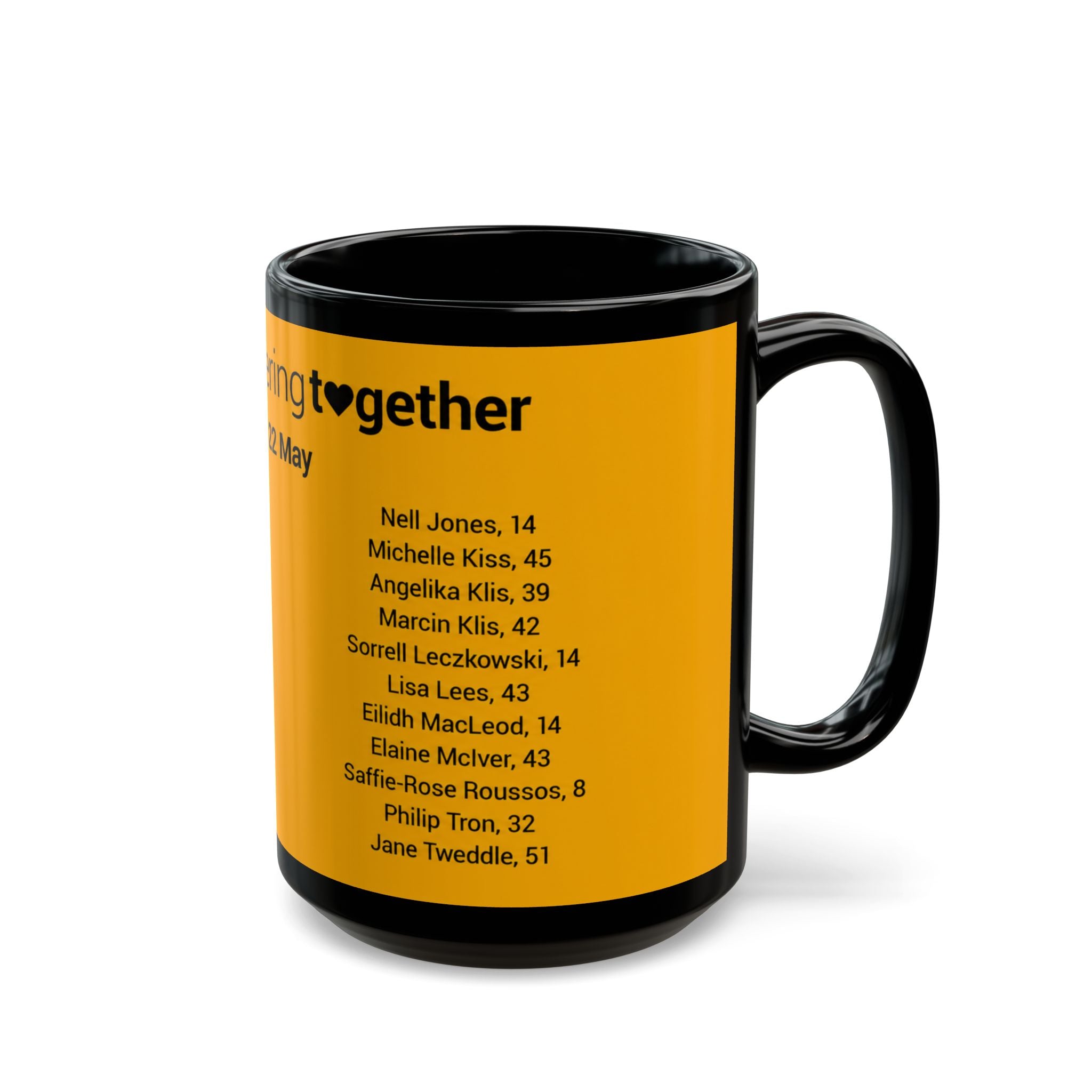 Manchester Arena Memorial Names Black Mug — "Remembering Together 22 May" Tribute Coffee Cup (11oz/15oz)