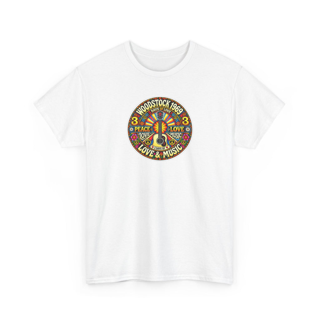 Woodstock 1969 Peace & Love Graphic Cotton T- Shirt / Tee