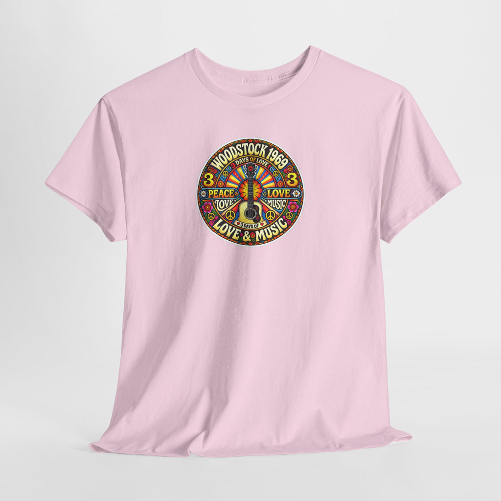 Woodstock 1969 Peace & Love Graphic Cotton T- Shirt / Tee