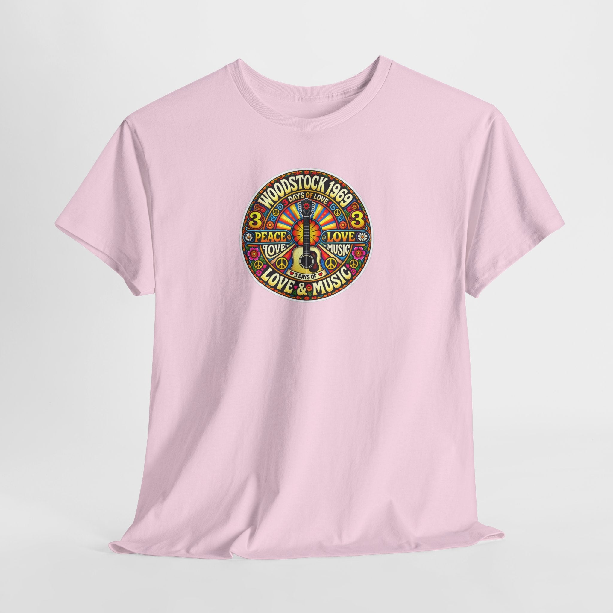 Woodstock 1969 Peace & Love Graphic Cotton T- Shirt / Tee