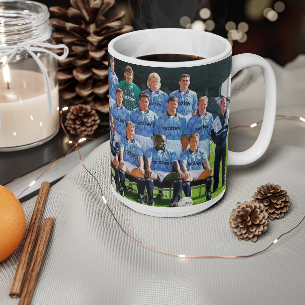Manchester City 1990/91 Team Photo Coffee Mug — Vintage Soccer Squad Ceramic Mug (11oz & 15oz)