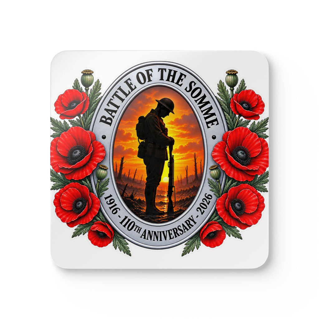 Battle of the Somme Remembrance Cork Coaster Set — 1916–2026 Poppy Memorial