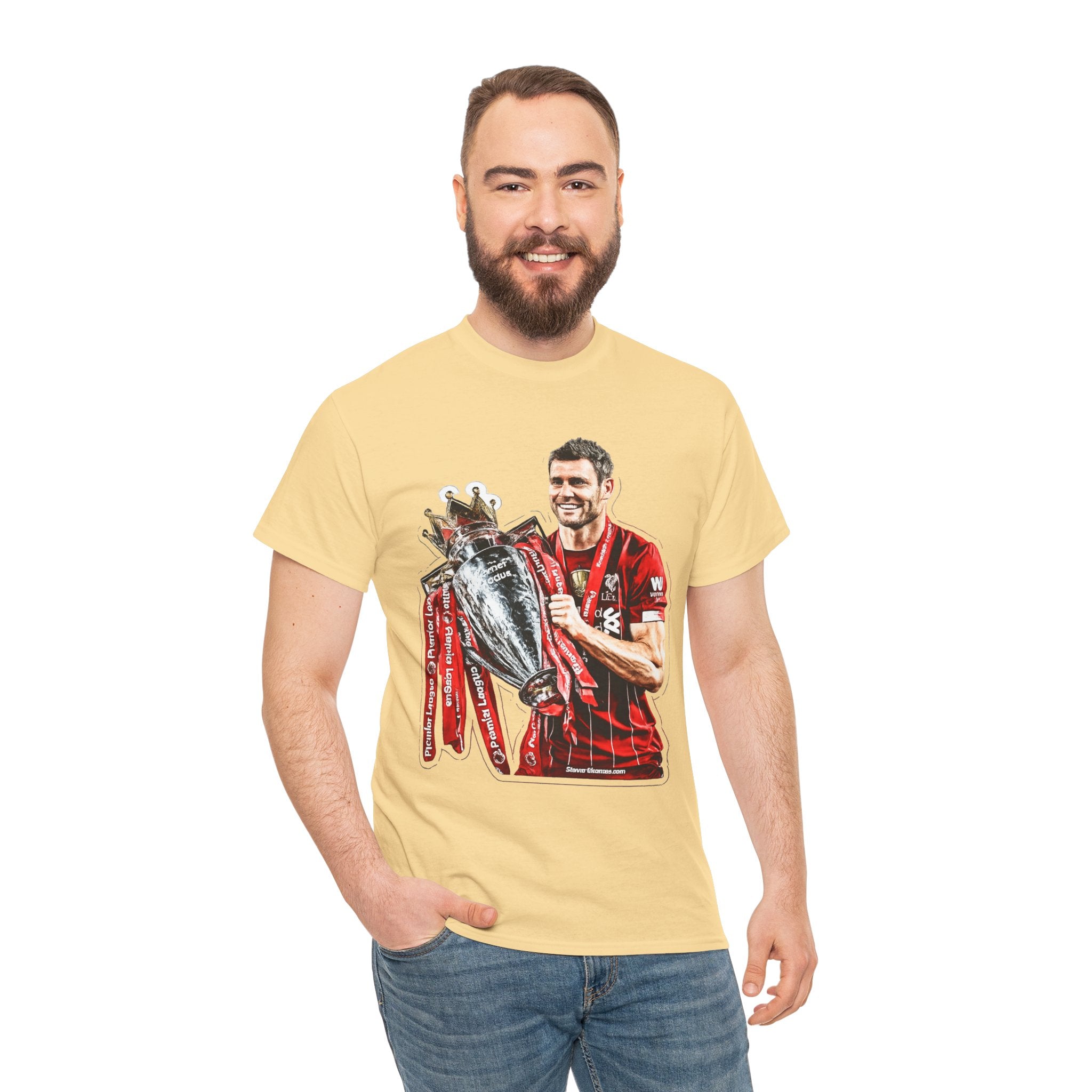 James Milner Liverpool Premier League Champion Trophy T-Shirt — Player Holding Premier Trophy