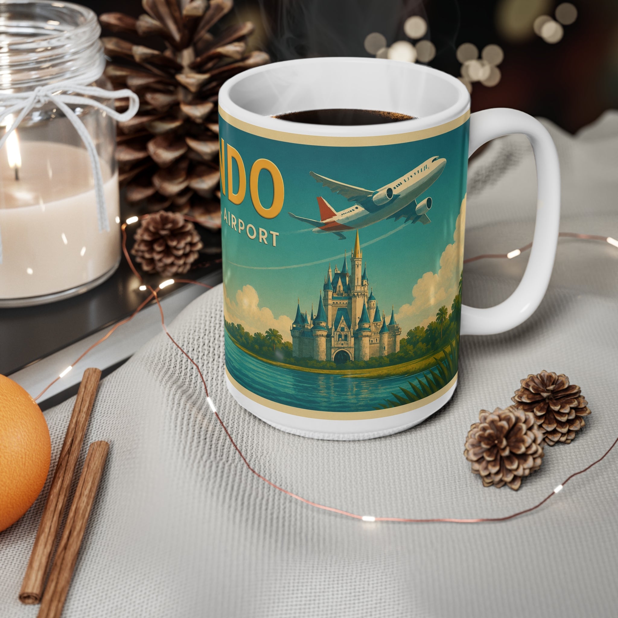 Orlando Vintage Travel Mug – 'Orlando International Airport' Retro Dolphin & Palm Coffee Cup (11oz, 15oz)