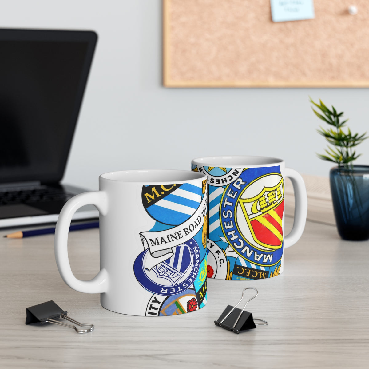 Manchester City Crest Collage Mug — Ceramic Coffee Cup (11oz & 15oz)