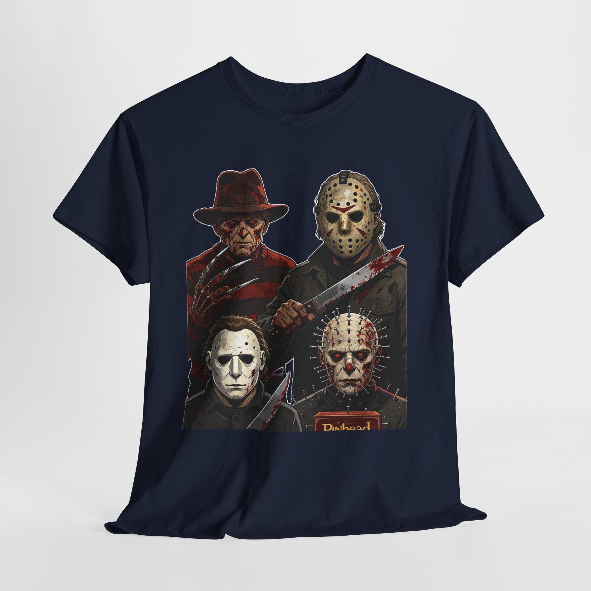 Horror Icons T-Shirt — Freddy, Jason, Michael & Pinhead Slasher Collage