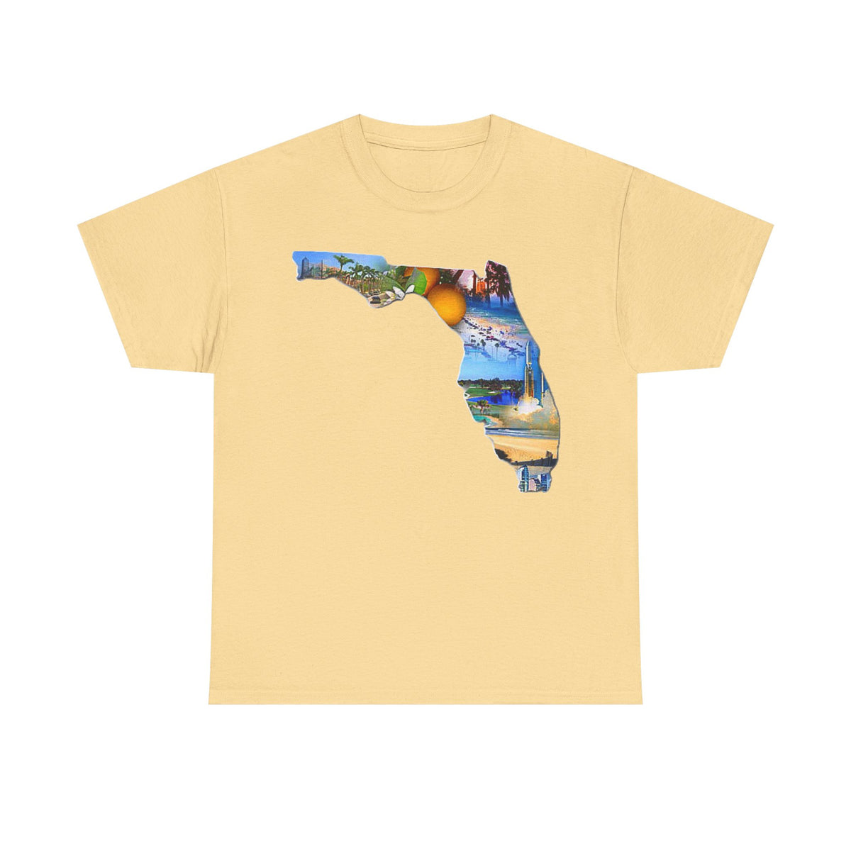 Florida State Shape T-Shirt — Scenic Beach & Sunset Map Tee