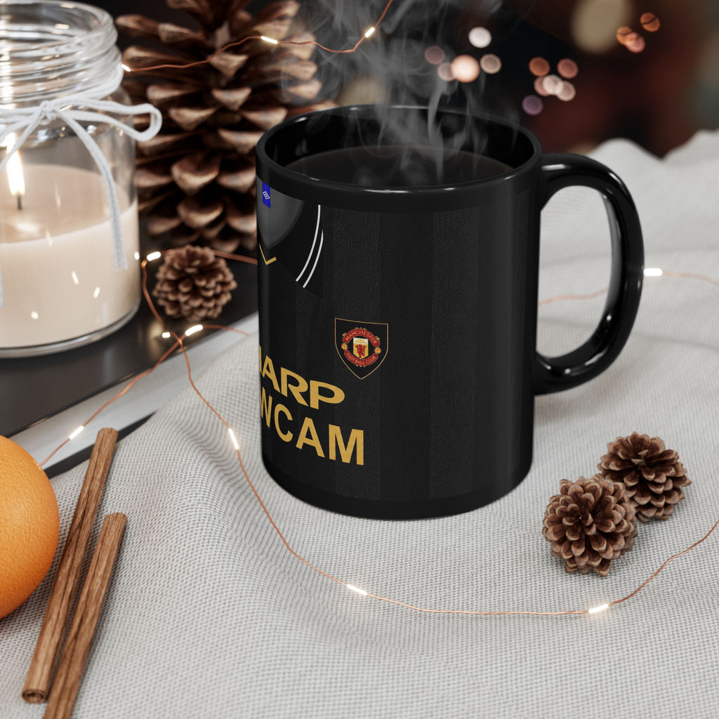 Retro Manchester United Sharp Viewcam Inspired Black Mug — Retro Football Jersey Design (11oz/15oz)