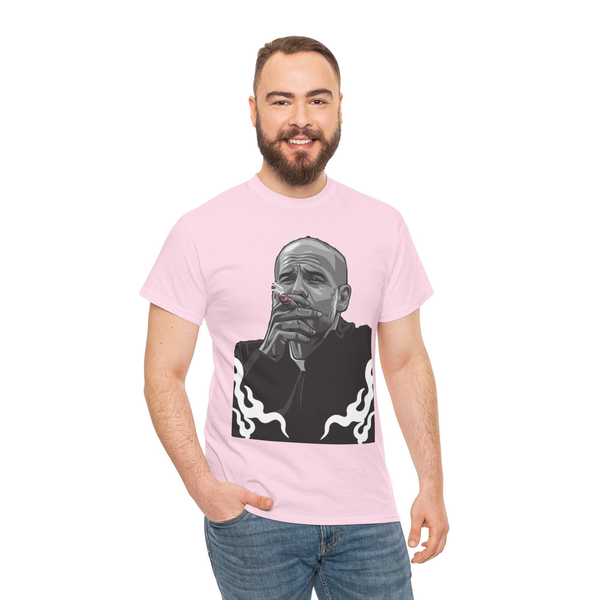 Pep Guardiola Smoking Portrait T‑Shirt — Moody Graphic Tee