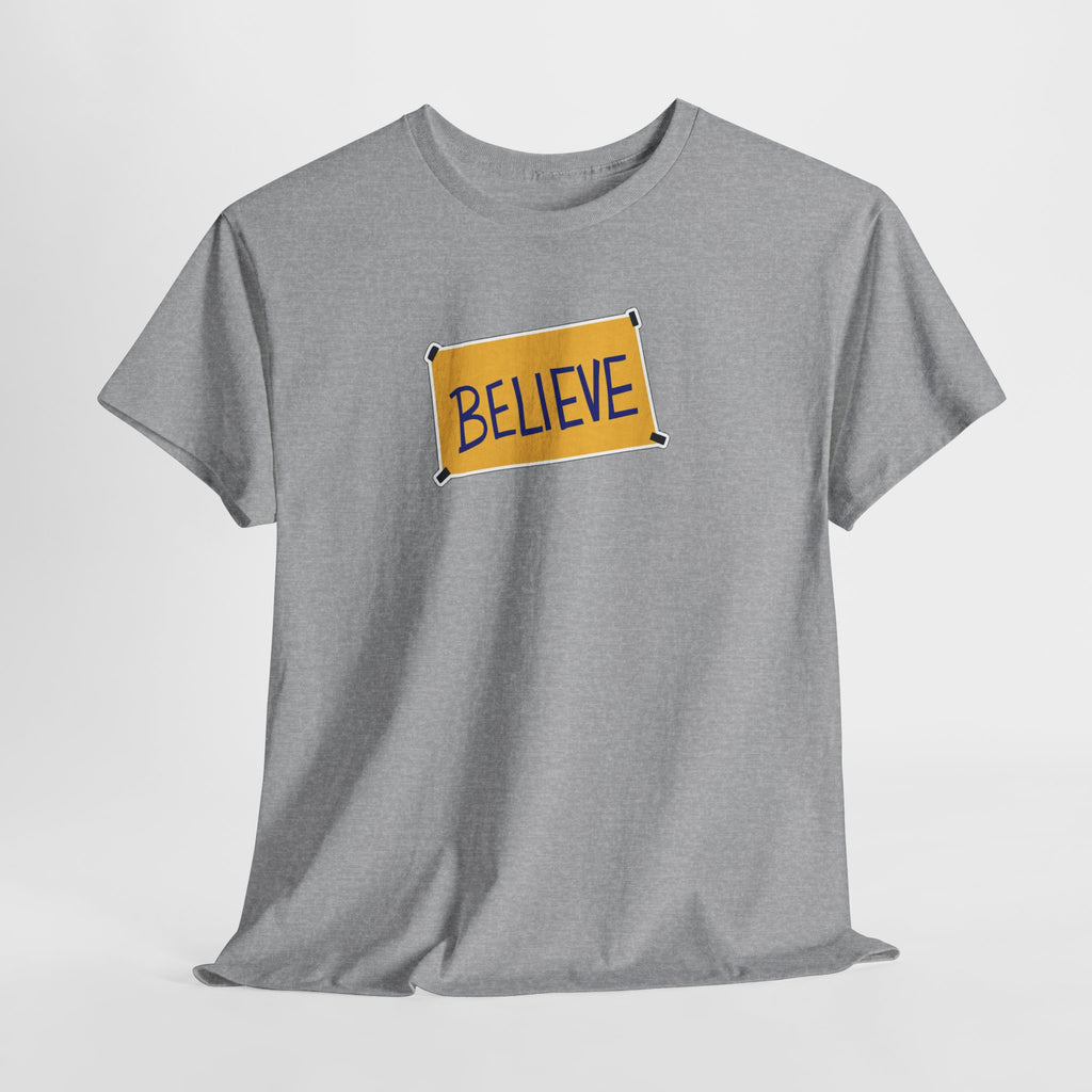 Ted Lasso Inspired Believe Graphic Tee — Inspirational Yellow Patch T-Shirt