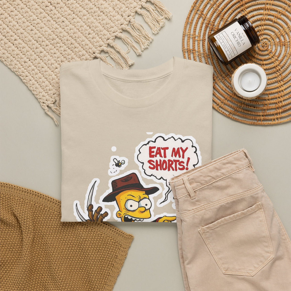 Horror TV Mashup Tee — “Eat My Shorts!” Retro Cartoon Tee