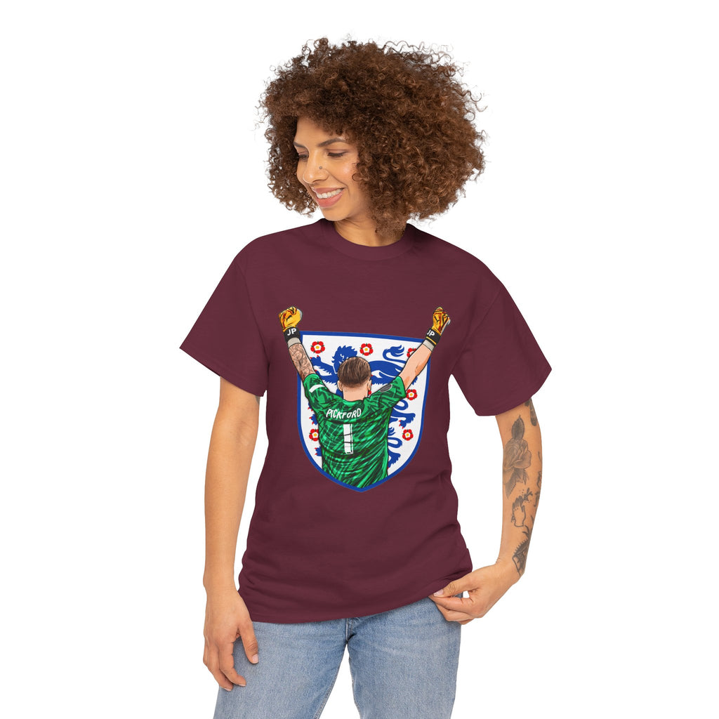 Pickford England Number 1 Goalkeeper Graphic Tee — Victory Pose Jersey Design