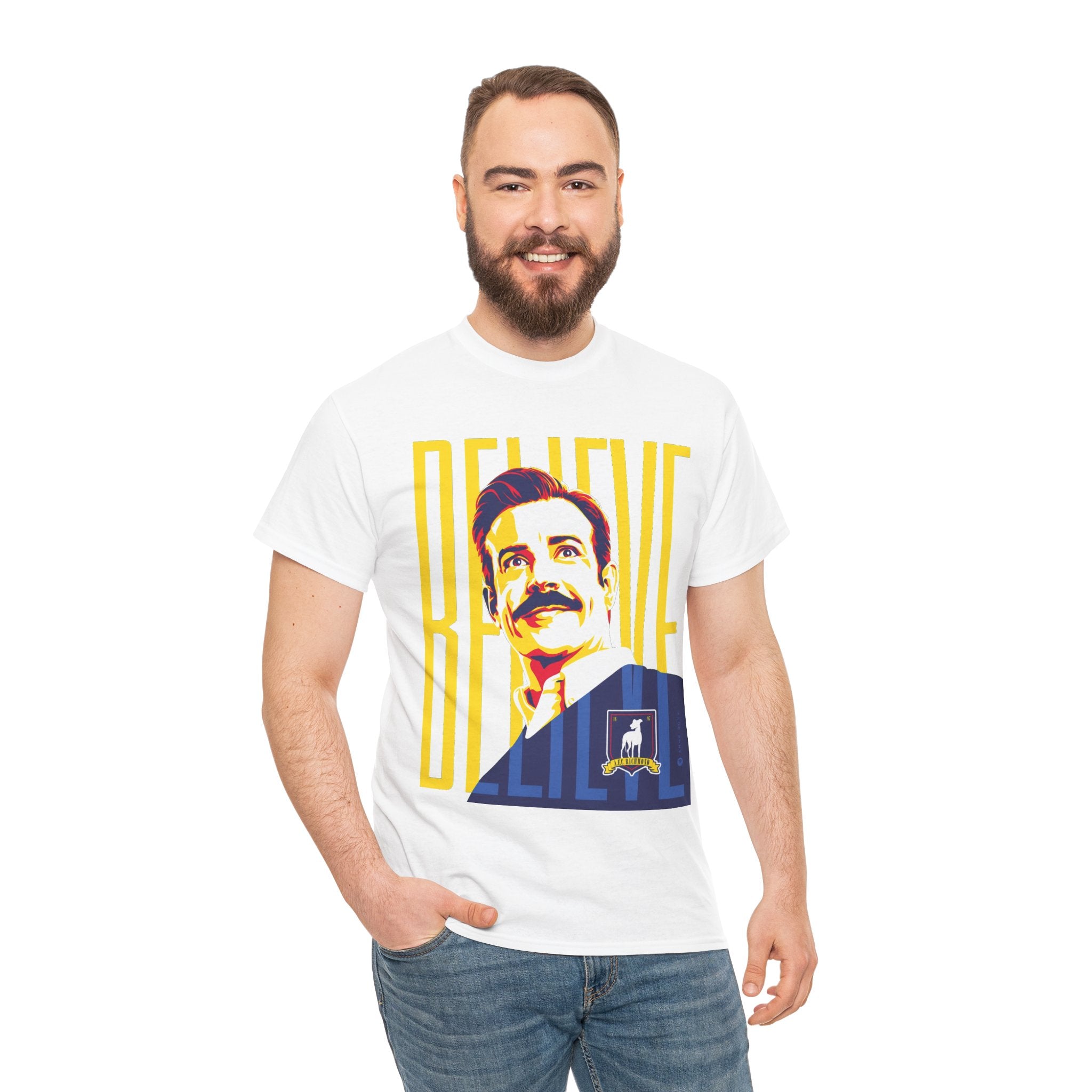 Ted Lasso Inspired Believe Retro Portrait T‑Shirt — Inspirational Vintage Mustache Design