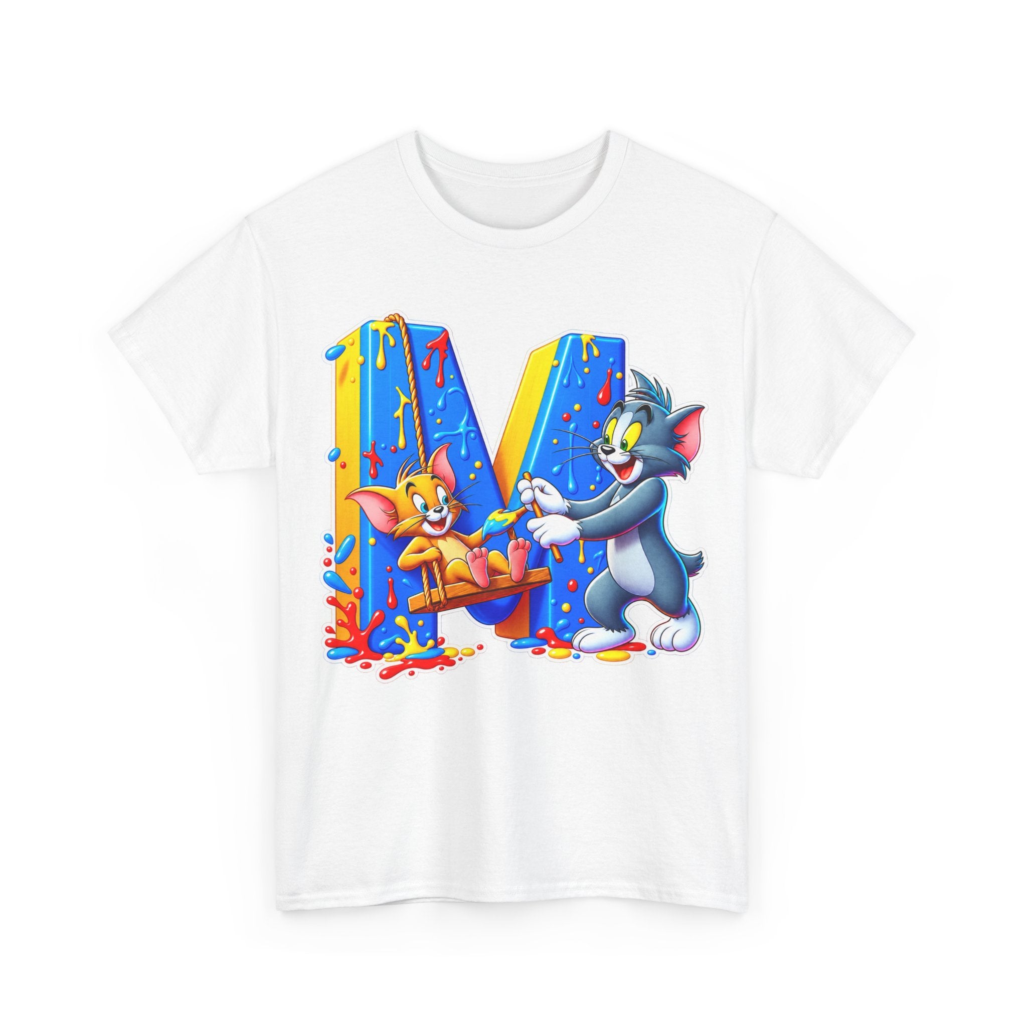 Tom & Jerry Letter M Cotton T-Shirt — Retro Cartoon Graphic Tee