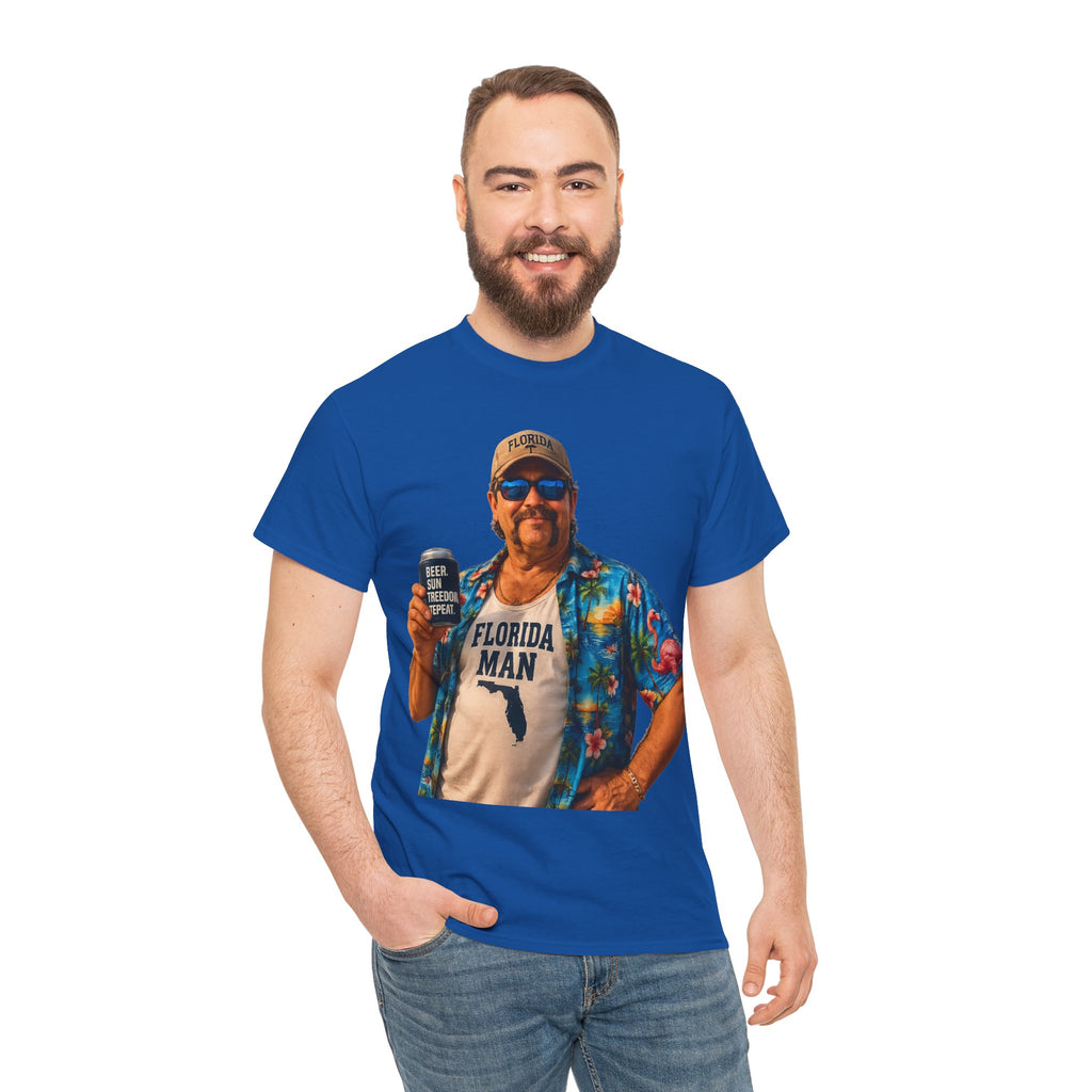 Florida Man Graphic Tee — Funny Vacation Shirt with Hawaiian Shirt Design