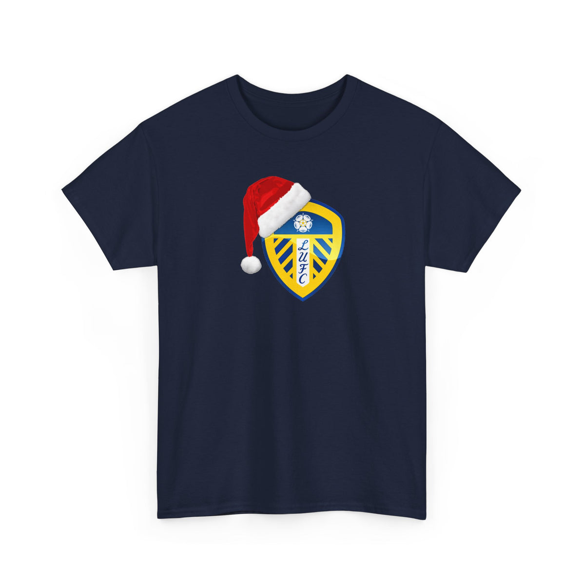 Leeds United Santa Hat Christmas Soccer Crest T‑Shirt – Festive Football Fan Tee