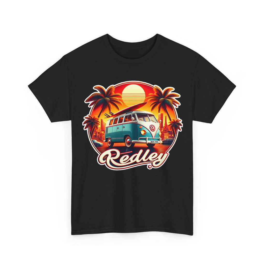 Vintage Surf Van T-Shirt – Retro Beach Sunset Tee with 'Redley' Script