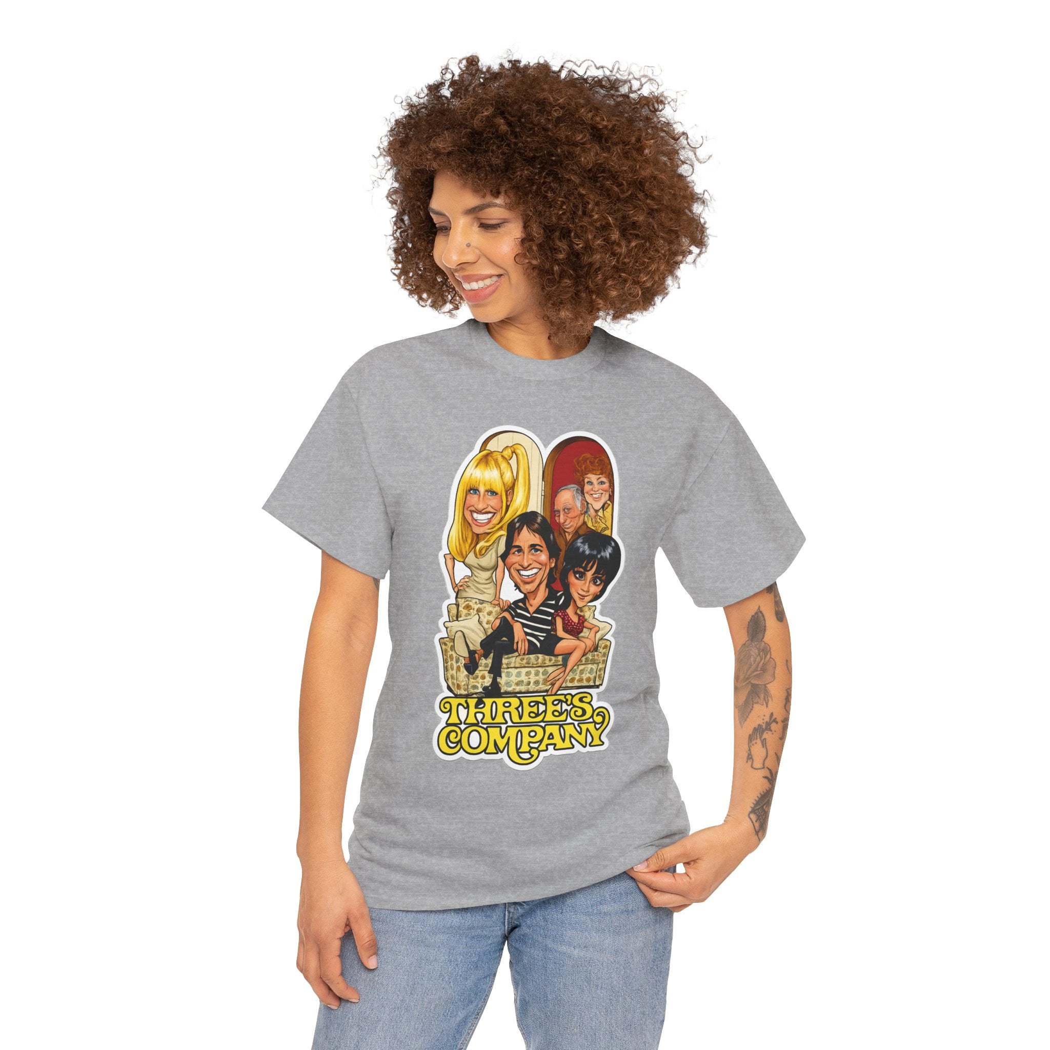 Three's Company Retro TV Tee — Vintage Sitcom Caricature T-Shirt