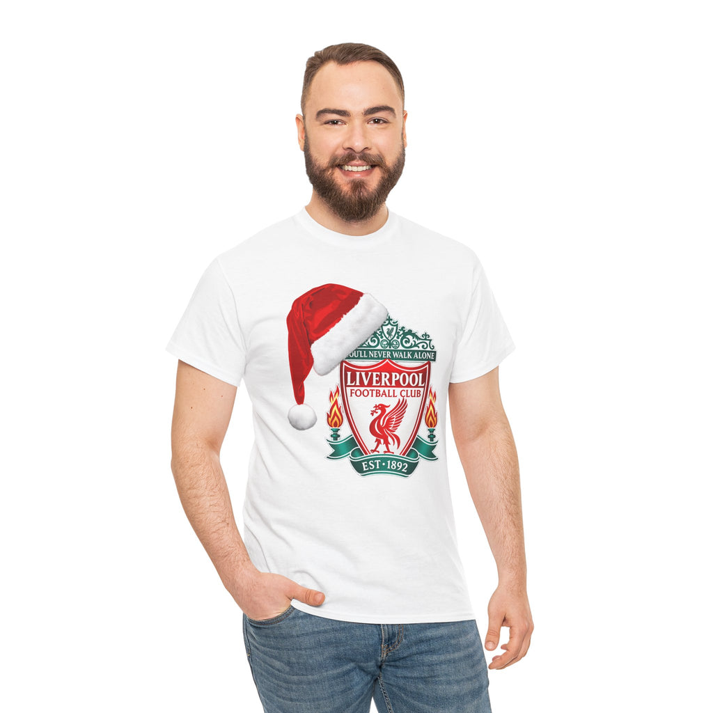 Liverpool FC Crest T‑Shirt with Santa Hat — Christmas Football Fan Tee