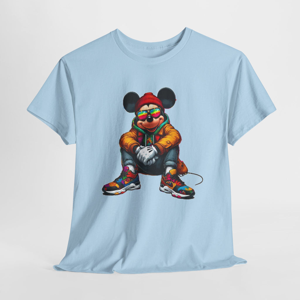 Mickey Mouse Streetwear Graphic Tee — Hip-Hop Mouse Character Sitting in Sneakers