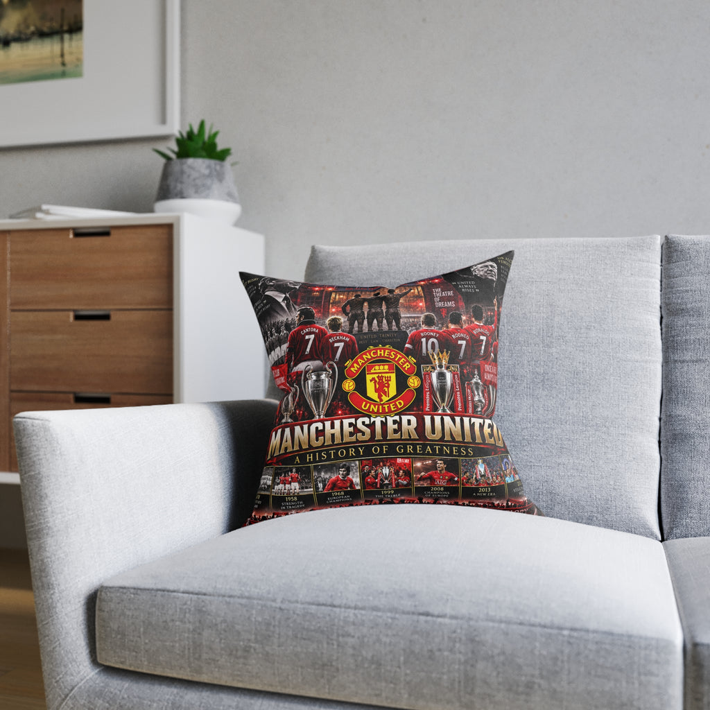 Manchester United Square Pillow — A History of Greatness Fan Cushion