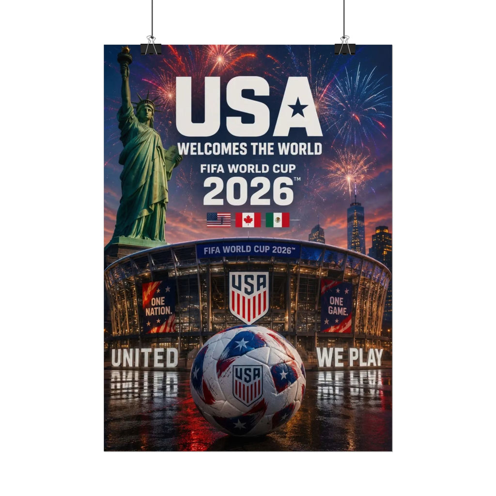 FIFA World Cup 2026 USA Soccer Poster – “USA Welcomes the World” Rolled Poster