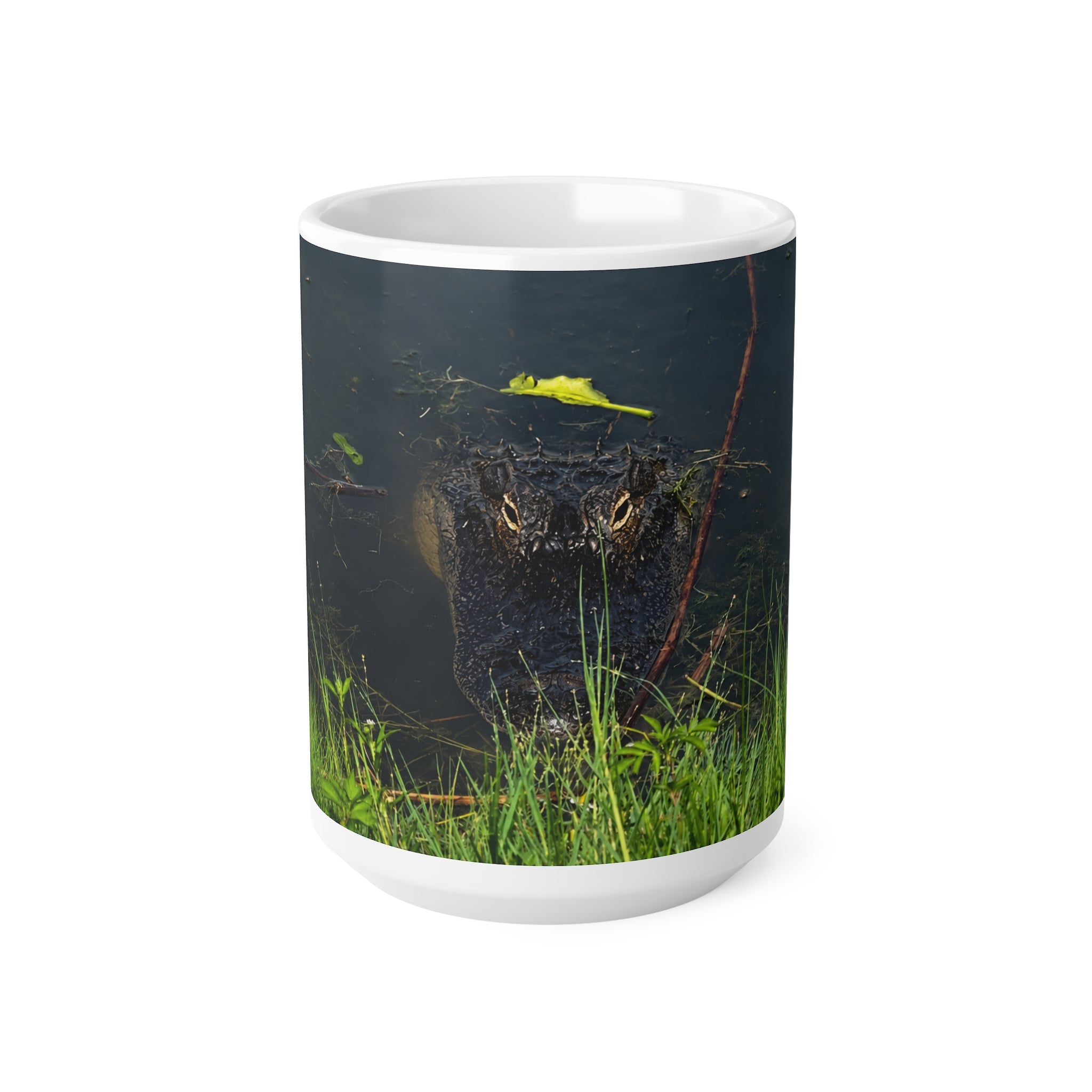 Florida Alligator Stare Ceramic Mug — 11oz & 15oz Coffee Cup with Wildlife Photography