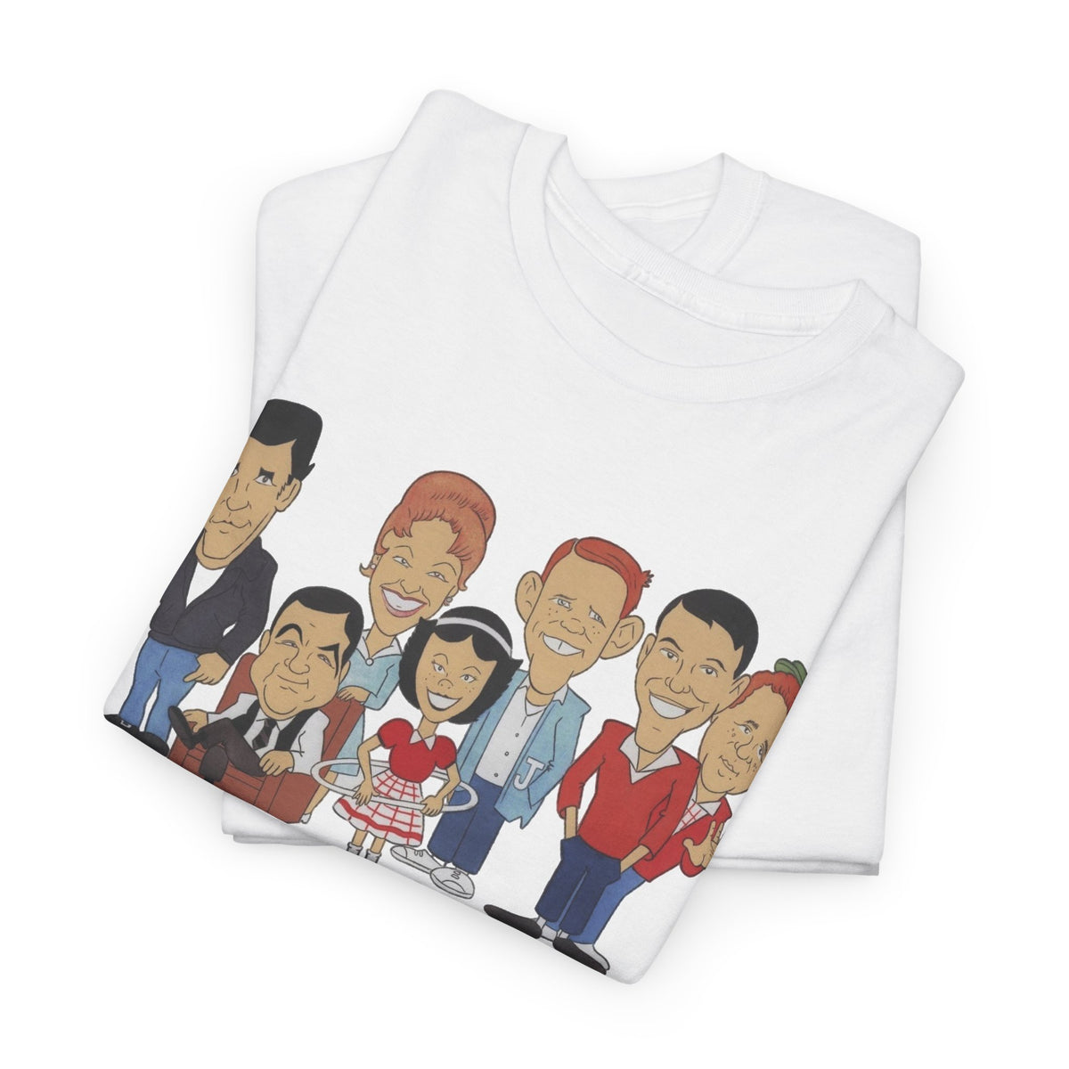 Happy Days Retro TV Cast Cartoon Tee - Vintage Sitcom Character Group Shirt