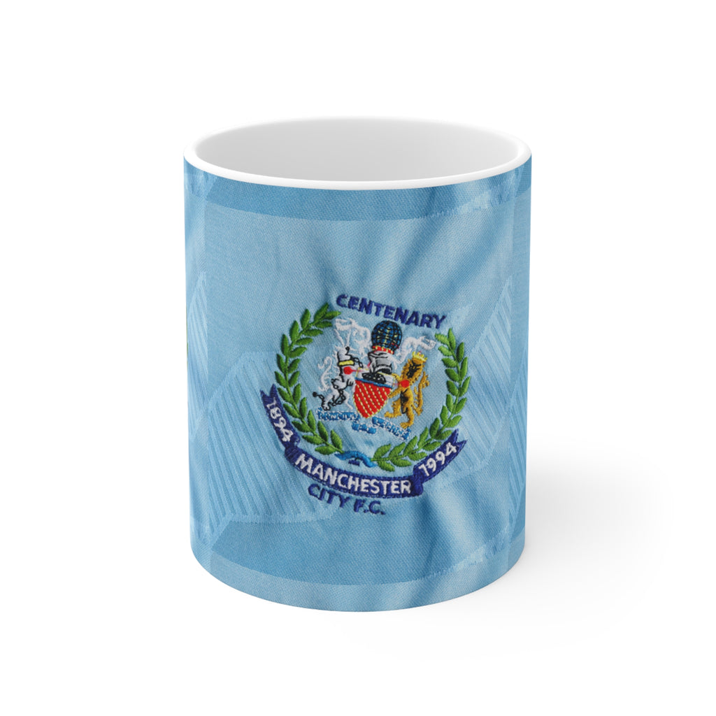 Manchester City Retro Crest Ceramic Mug — Centenary 1994 Sky Blue Coffee Cup (11oz/15oz)