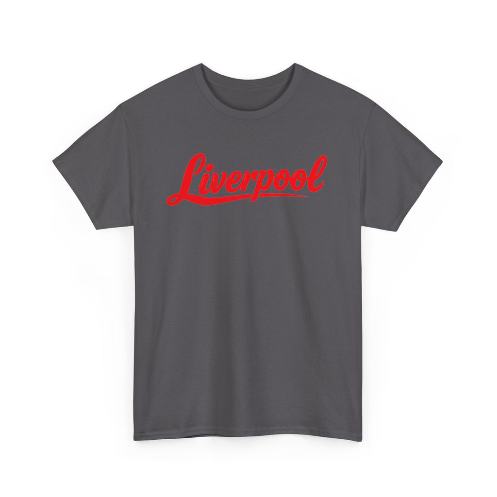 Liverpool Script T-Shirt — Retro Red Logo Tee for Fans