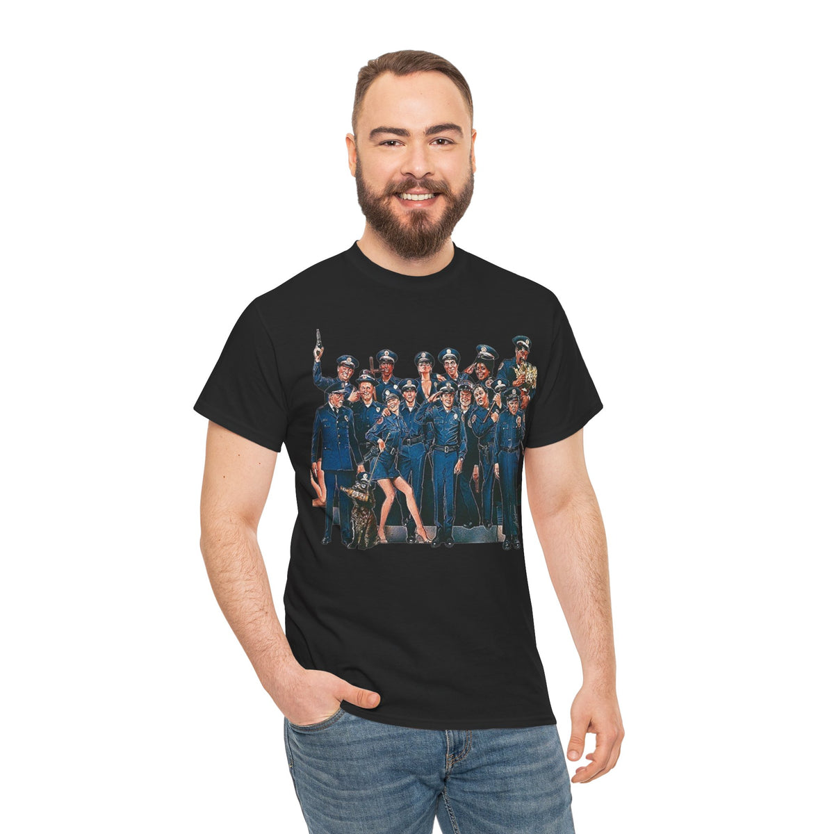 Police Academy Movie Inspired Cotton T‑Shirt — Retro Squad Photo Tee