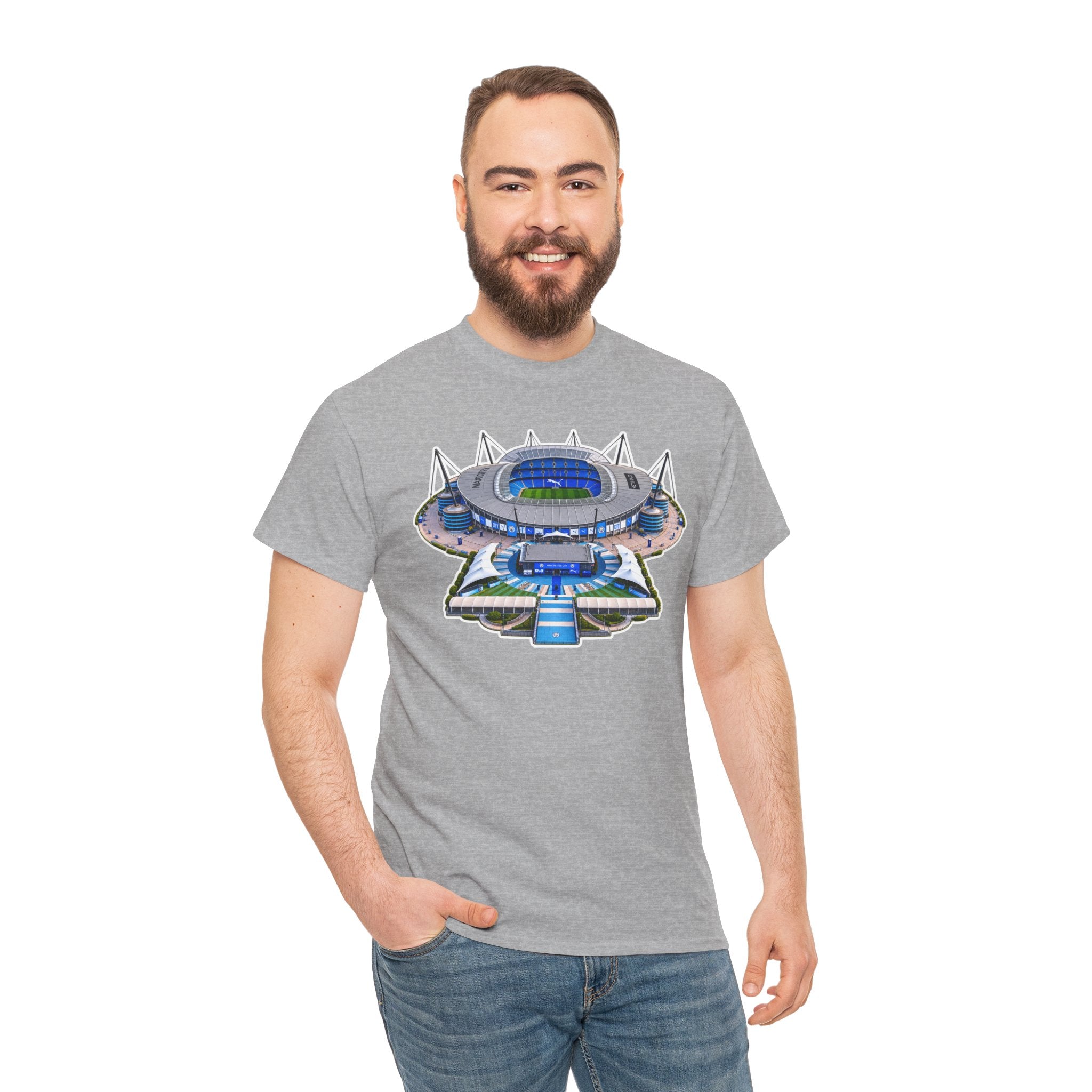 Manchester City Etihad Stadium Illustration T-Shirt — Retro Soccer Arena Graphic Tee