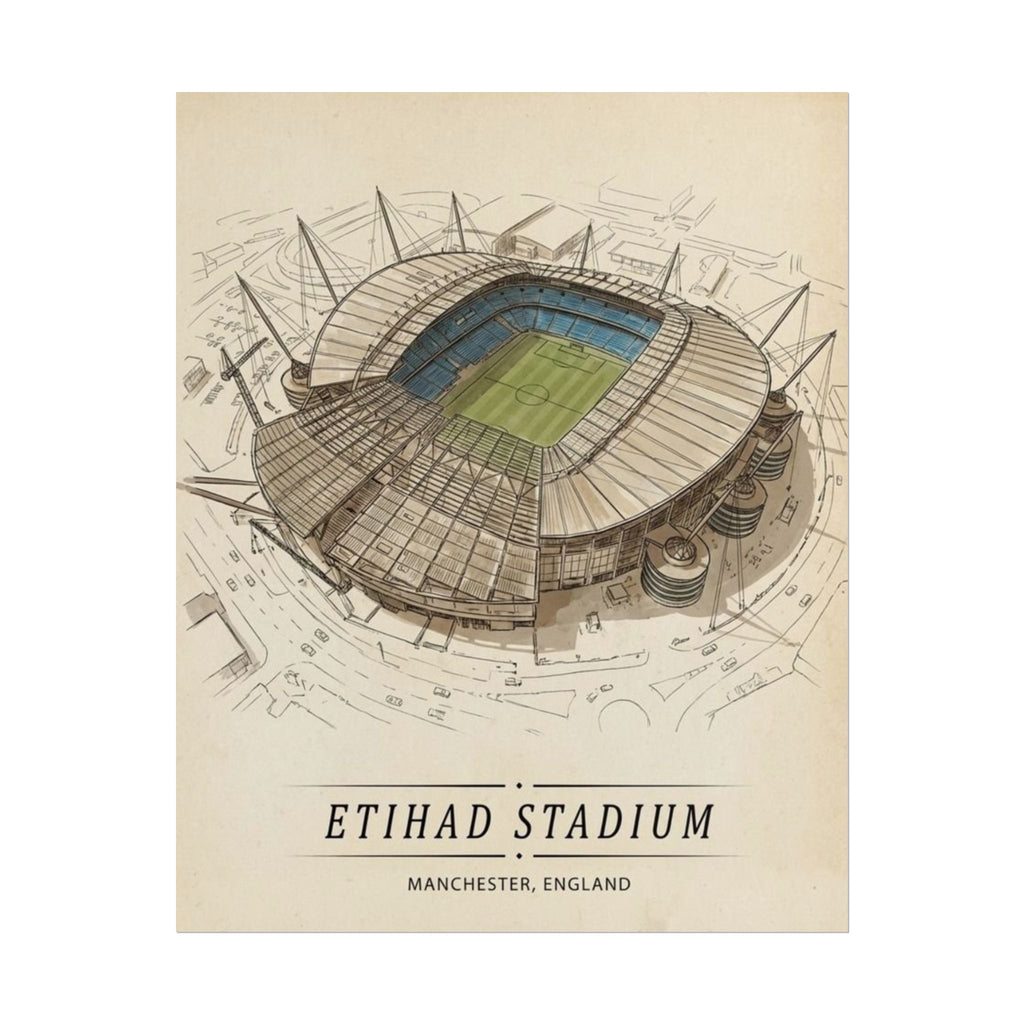 Etihad Stadium Poster — Vintage Aerial Football Stadium Print (Rolled Poster)