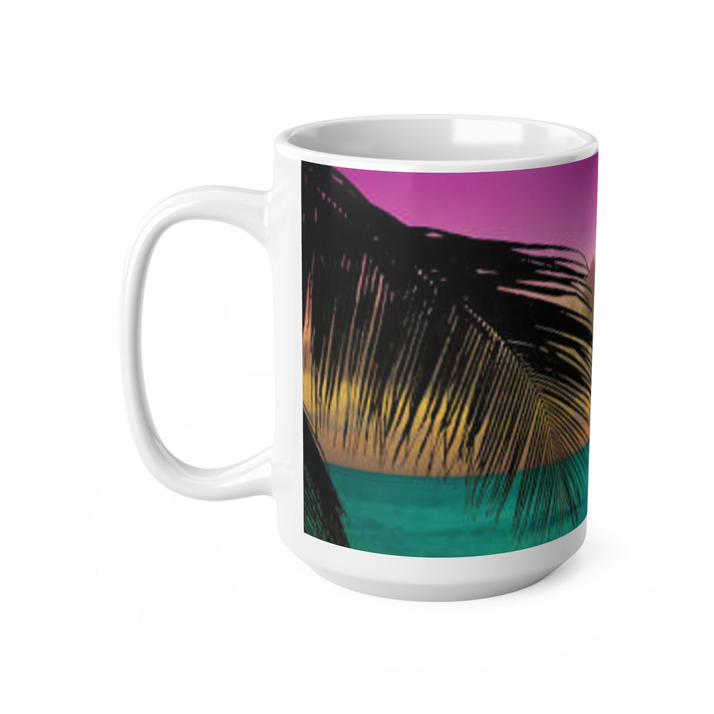 Tropical Sunset Coffee Mug — Palm Tree Beach Sunrise Ceramic Mug (11oz & 15oz)