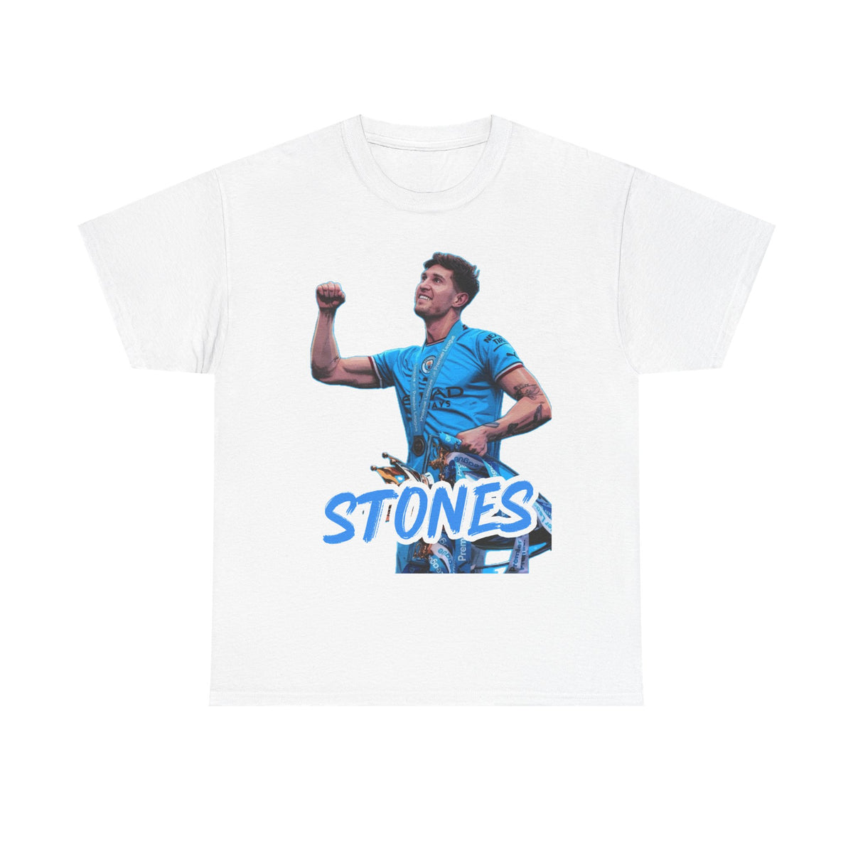 John Stones Manchester City Soccer Fan Tee — Blue Player Graphic T-Shirt
