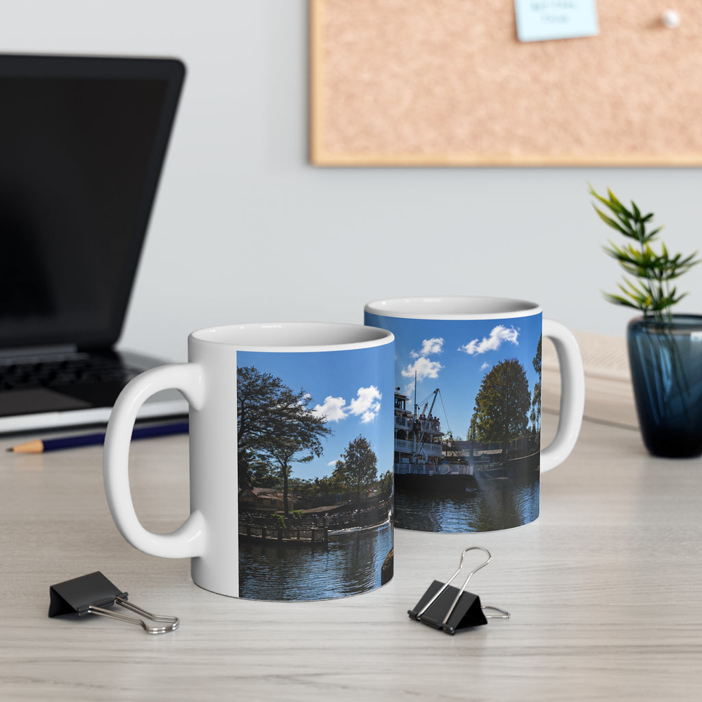 Magic Kingdom Steamboat River Scene Ceramic Mug — Scenic Paddlewheel Boat Coffee Cup (11oz/15oz)