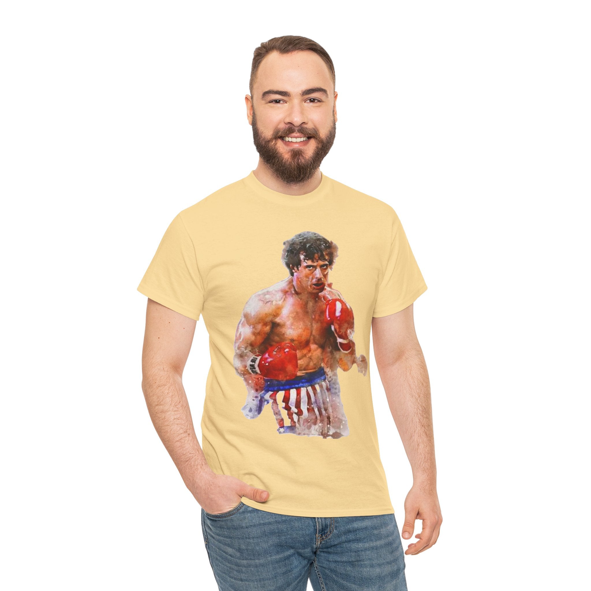 Boxer Rocky Painting T‑Shirt — Vintage American Flag Boxing Tee