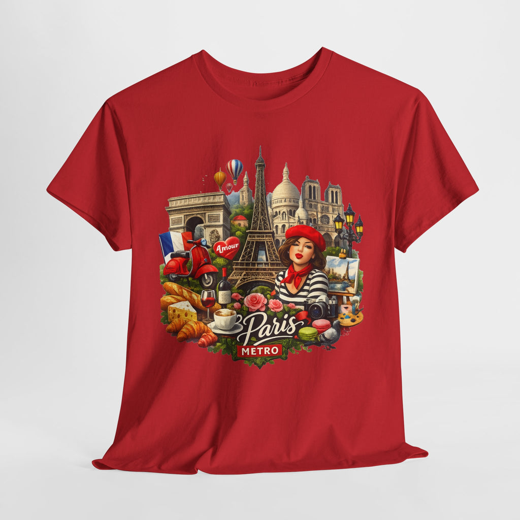 Paris Montage Tee — Eiffel Tower, Croissant & Metro Vintage Travel T‑Shirt