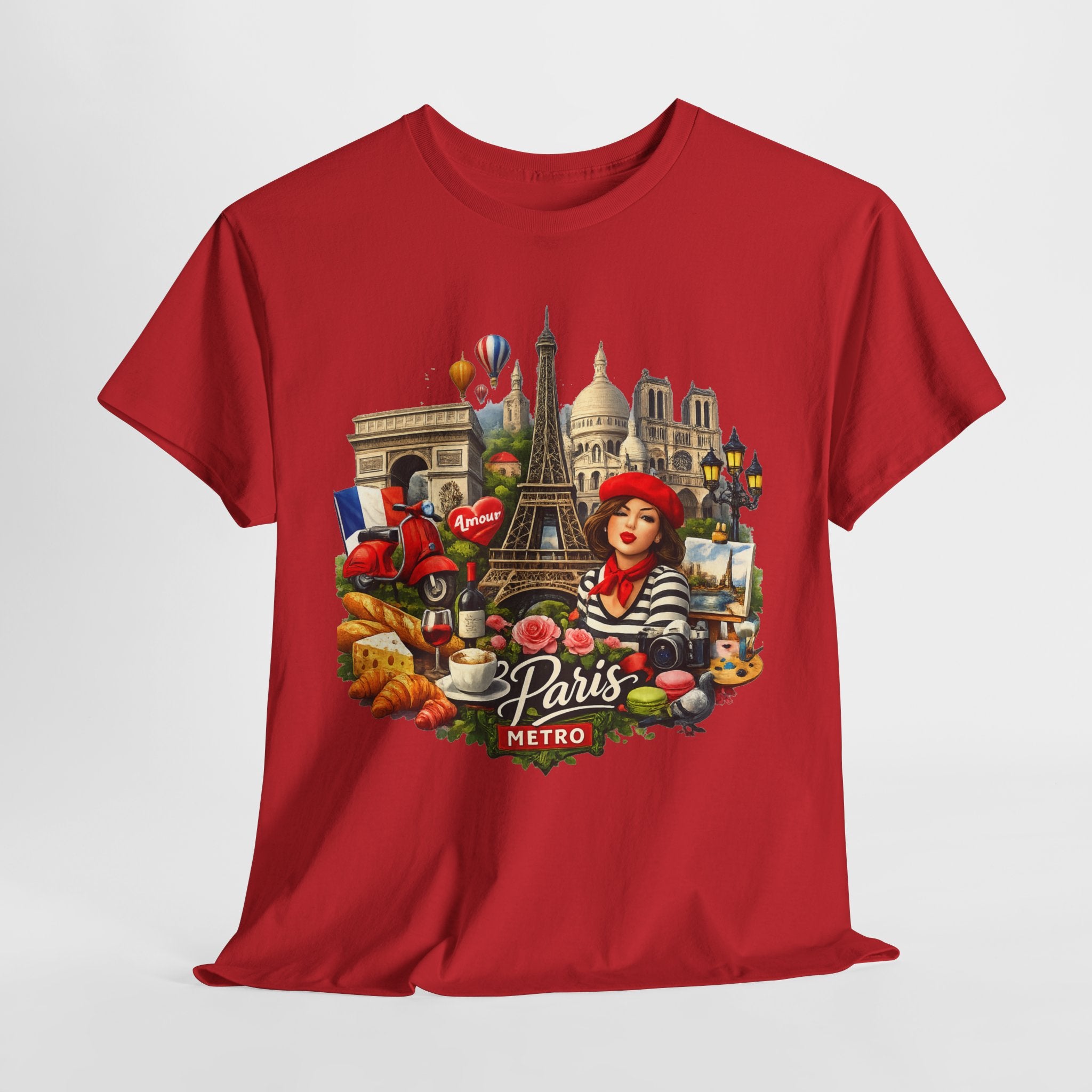Paris Montage Tee — Eiffel Tower, Croissant & Metro Vintage Travel T‑Shirt