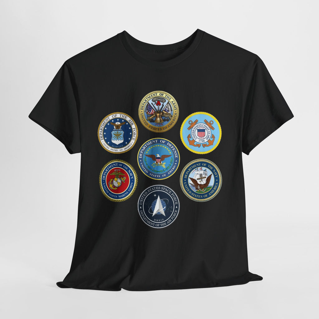 Military Branch Seals T-Shirt — Vintage US Armed Forces Emblems Tee