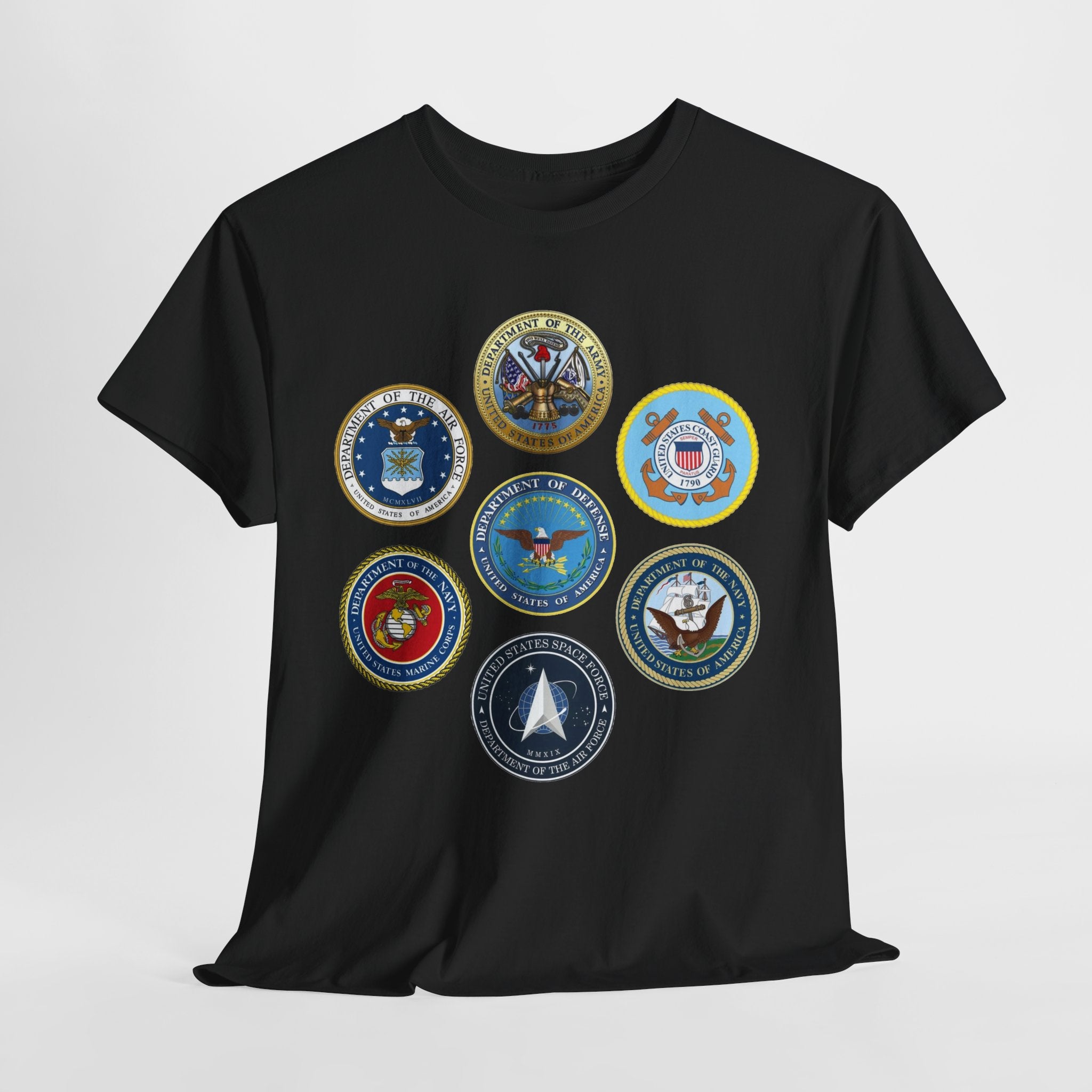 Military Branch Seals T-Shirt — Vintage US Armed Forces Emblems Tee