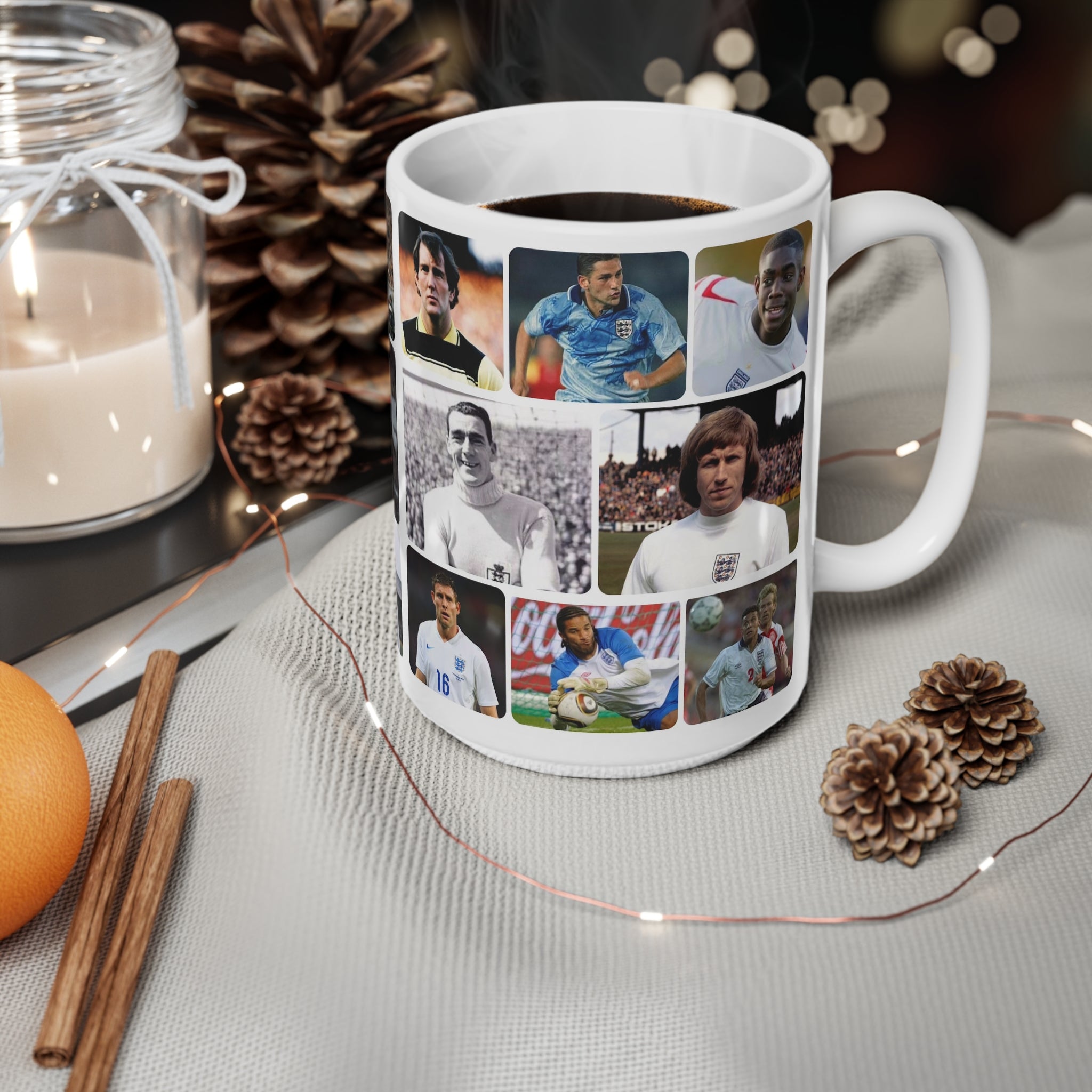 Man City and England Football Legends Photo Collage Mug — Ceramic Coffee Cup (11oz/15oz)