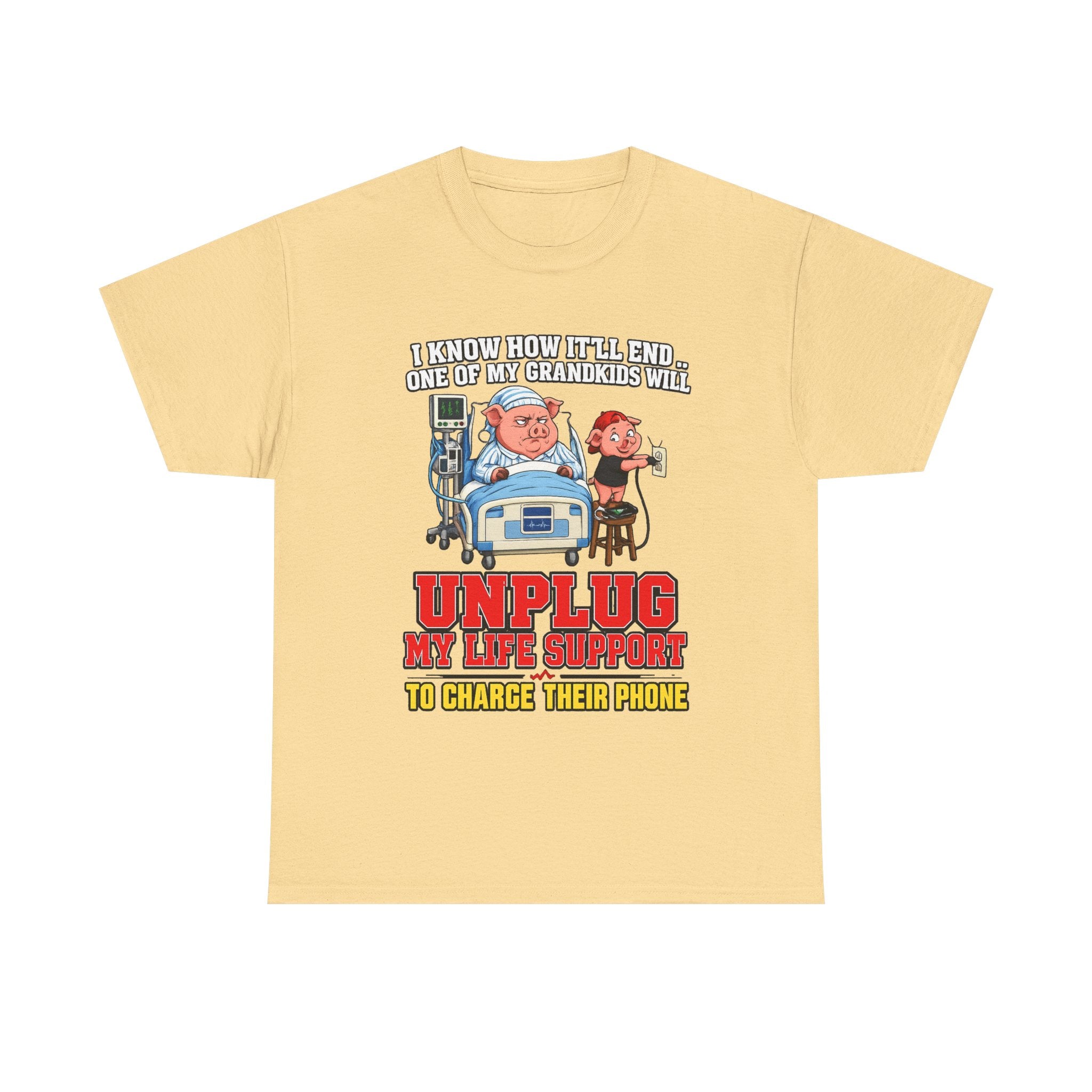 Funny Grandpa T-Shirt - "Unplug My Life Support to Charge Their Phone" Grandpa Humor Tee