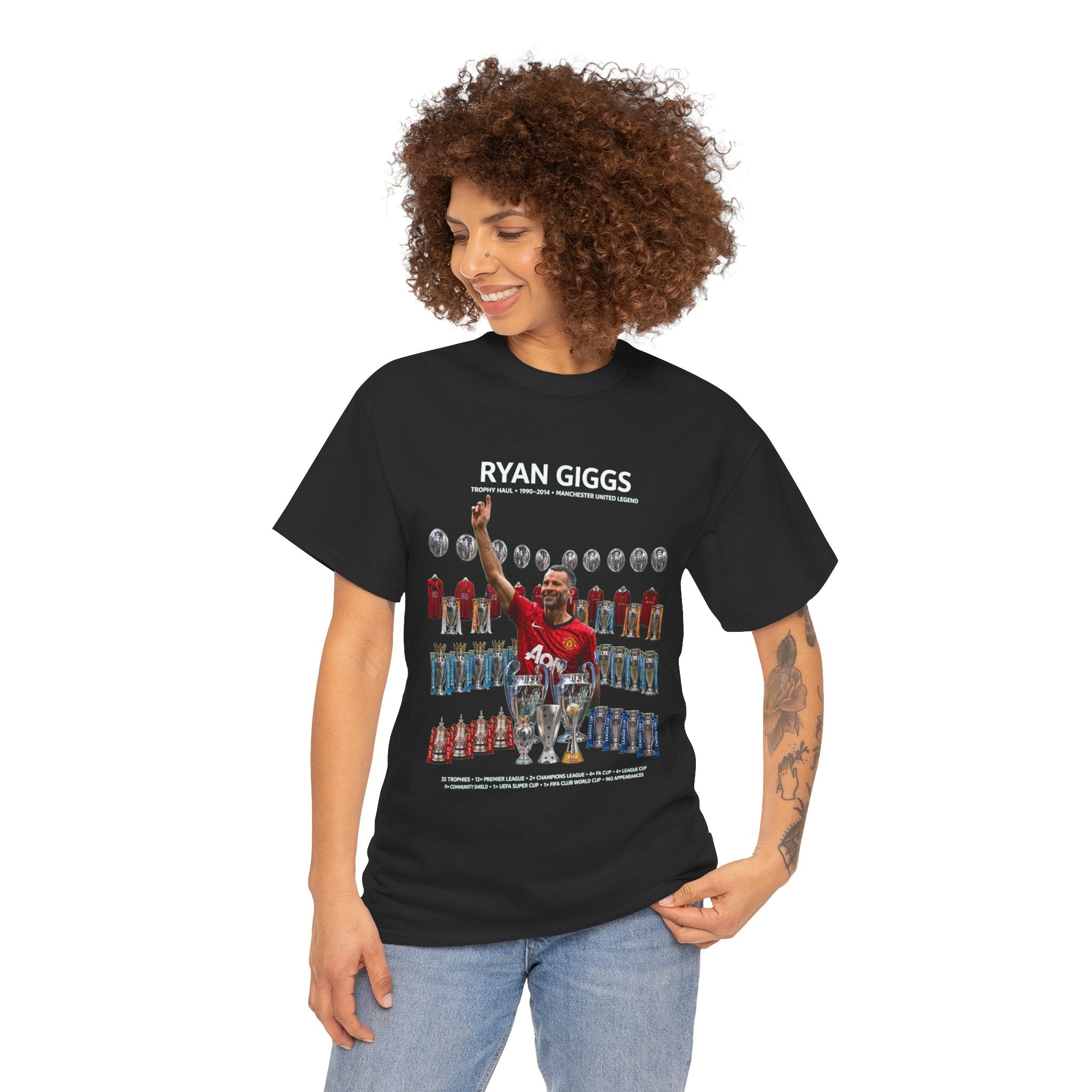 Ryan Giggs Trophy Haul Manchester United Legend Unisex Heavy Cotton Tee