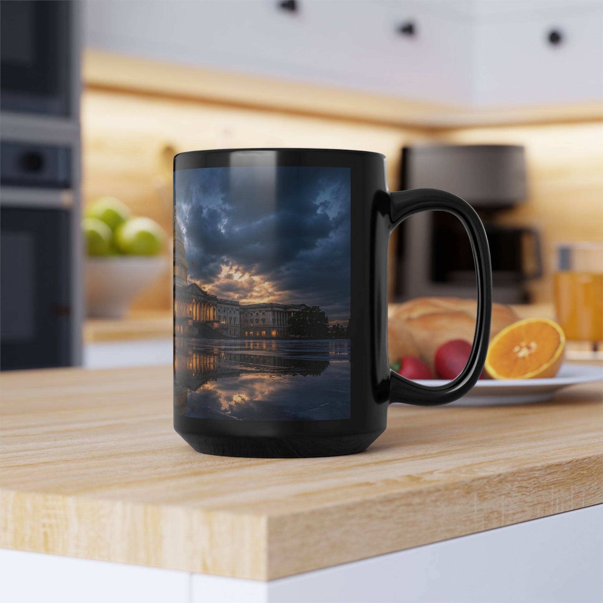 US Capitol Reflection Black Mug — Washington D.C. Skyline Coffee Cup (11oz, 15oz)