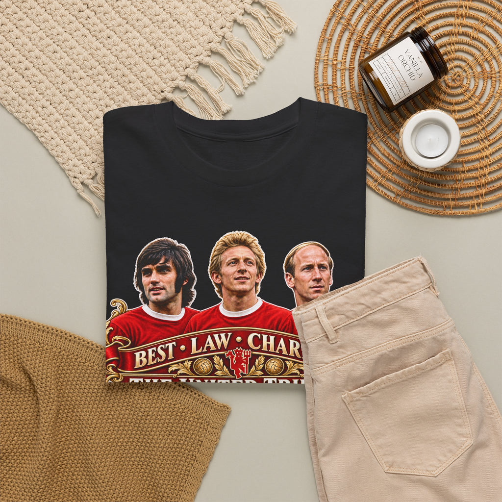 T-Shirt — 'The United Trinity: Best · Law · Charlton' Vintage Football Tribute Tee